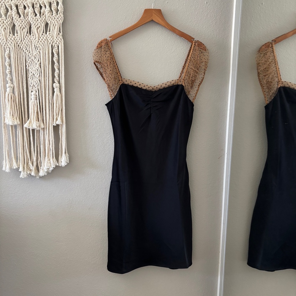 NWT Le Lis Black and Tan Polka Dot Skirt